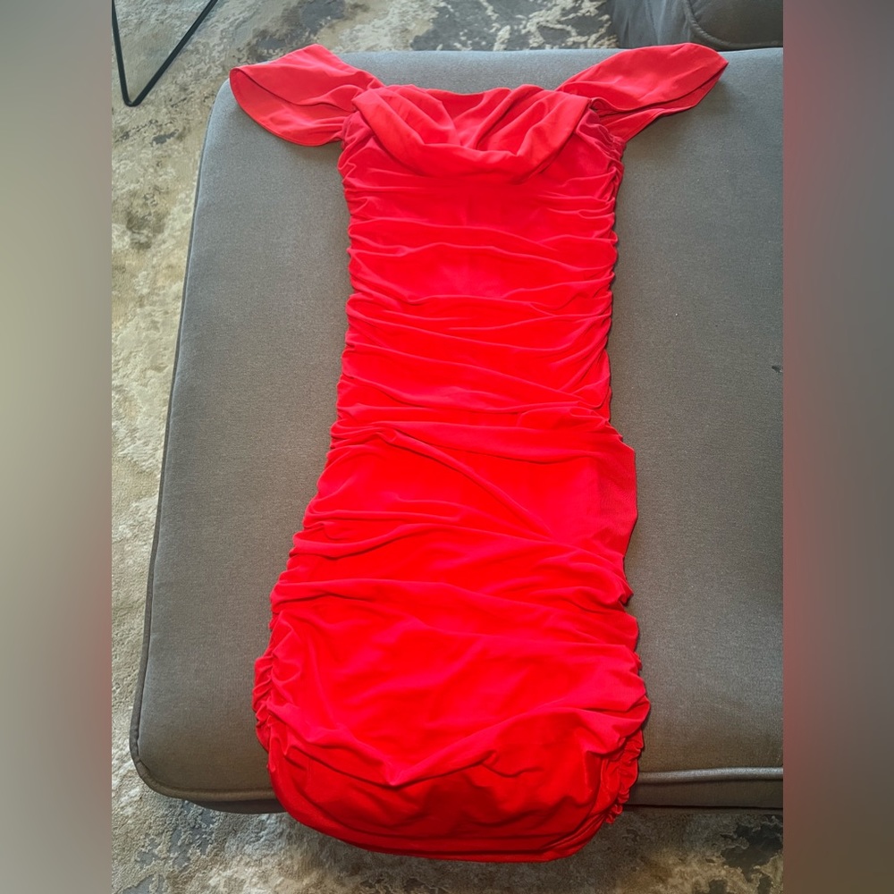 SHEIN Red off the shoulder midi dress